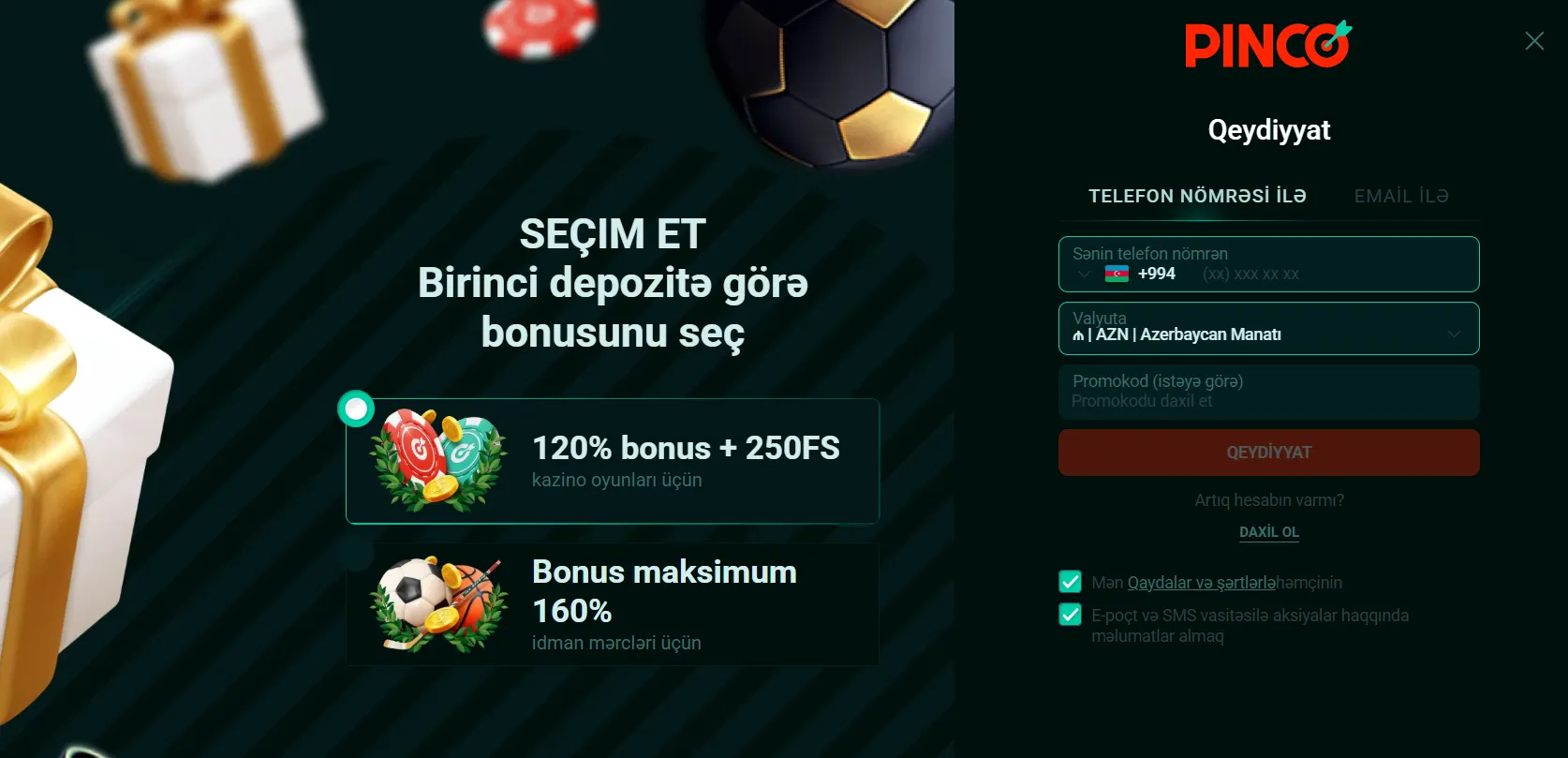 Pinco promo code ilə asan qeydiyyatdan keçin Pinko bonusları ilə oyuna motivasiya tapın