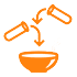 small transparent orange icon of formulas being mixed in bowl