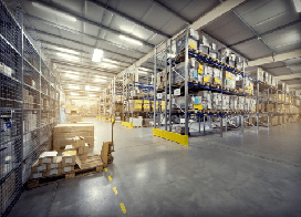 Warehouse with multiple types of packaging materials